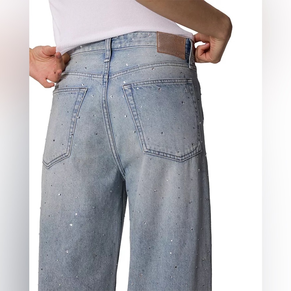 NEW RAG & BONE Logan Wide Leg Jeans in Missy With Rhinestone Jewel sz 29 $358 - Picture 6 of 12